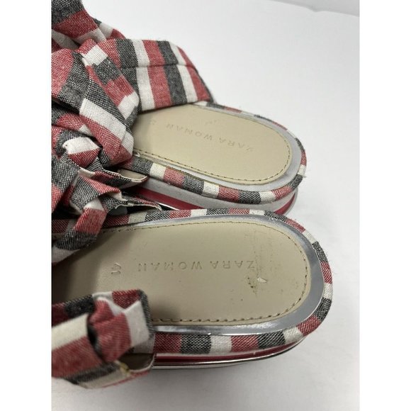 Zara Womens Pink‎ Gray Tie Up Platform Sandals Size 10 - Picture 6 of 9